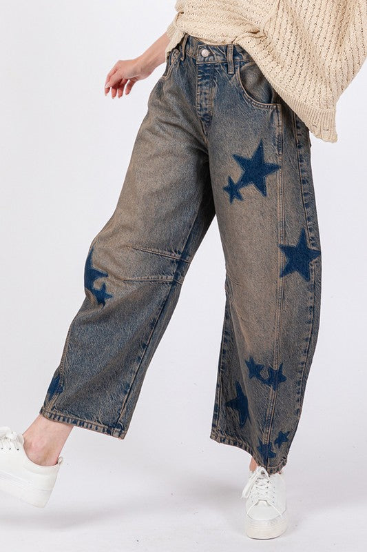 Star Wide Leg Jeans with Pockets