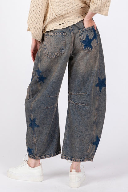 Star Wide Leg Jeans with Pockets