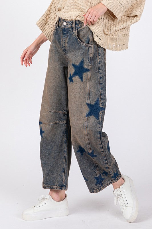 Star Wide Leg Jeans with Pockets